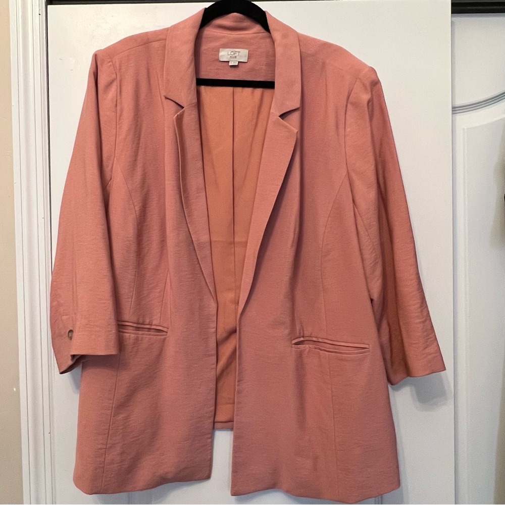 LOFT Plus 3/4 Sleeve Open Blazer, size 18, pink